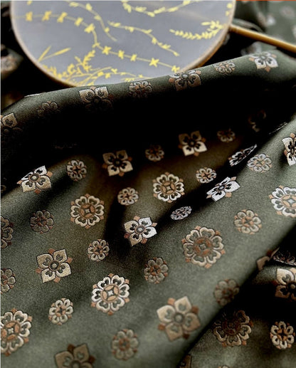 Nishijin Brocade Fabric: Tang Dynasty Pipa Pattern, Gold Thread (59"W)