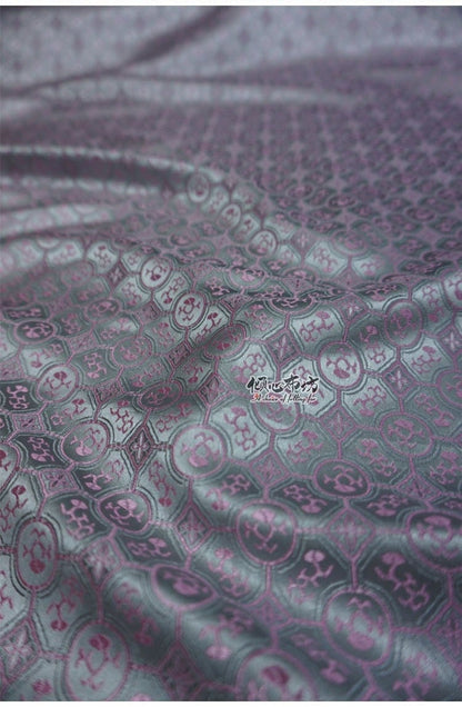 Tianhua Jacquard Brocade Fabric: Silver Damask Silk Rayon (29"W)