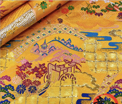 Mandarin Duck Brocade Fabric: Ancient Chinese Ink Painting, 59" Wide