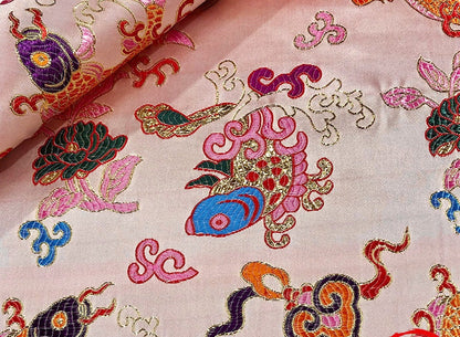 Silk Brocade Fabric: Carp Leaping Dragon Gate Pattern, 59"W
