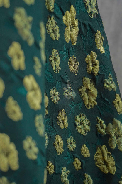 Green Floral Brocade Fabric: Embossed Jacquard Sewing Material, 57" Wide