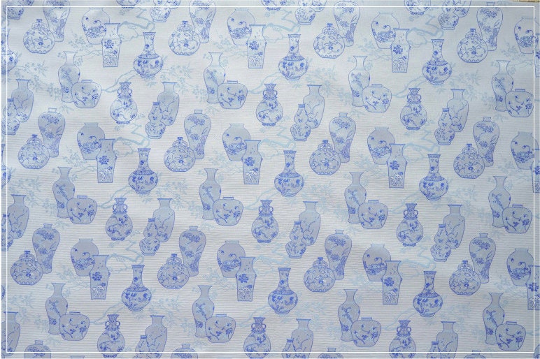 Floral Vase Jacquard Brocade Fabric: Traditional Chinese Style (65" Wide)