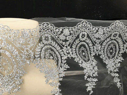 Dentelle de mariage brodée : Tissu de mariée romantique à fleurs, couture de costumes (11,5 po L)