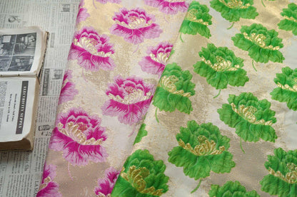 3D Embossed Peony Jacquard Fabric with Gold & Silver Threads, Woven Upholstery Fabric, 58"Wide