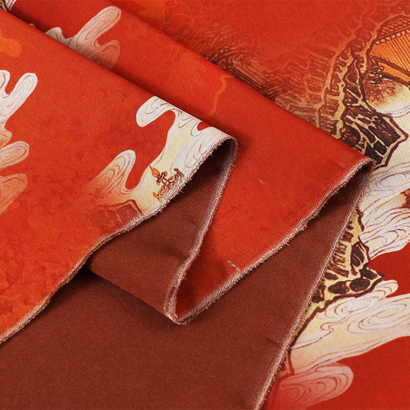 Ancient Buildings Print Fabric: Polyester Spandex Blend, 59" Wide