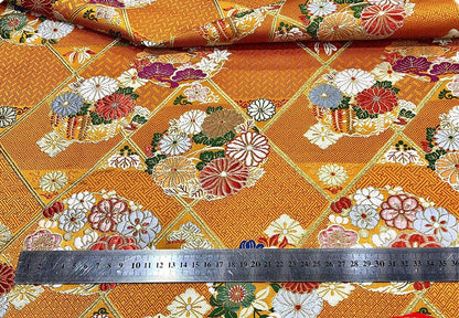Nishijin Japanese Floral Brocade Fabric: Red Silk Rayon Jacquard
