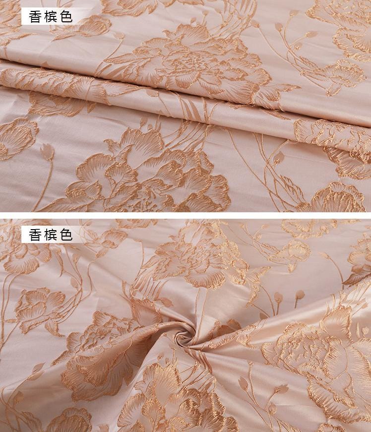 Gold Embroidered Jacquard Fabric: 3D Floral Upholstery, Costume, Decor - 59"W