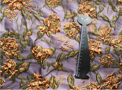 Gold Thread Floral Jacquard Fabric: 3D Texture, 55" Wide