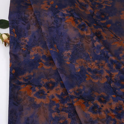 Red Cloud Gauze Fabric with Ink-Dyed Peony Blossom Print, 59"Wide