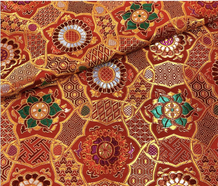 Auspicious Baoxiang Flower Brocade Fabric: Tibetan Robes, Shrines (29.5"W)