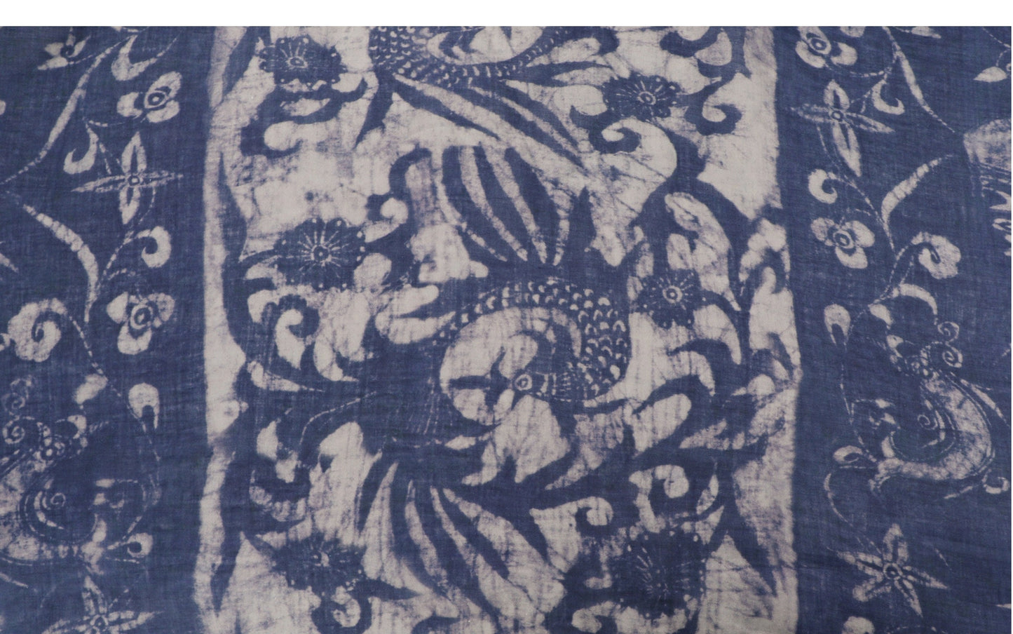 Tissu ramie imprimé totem bleu : fibre naturelle, 140 cm de large