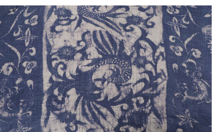 Tissu ramie imprimé totem bleu : fibre naturelle, 140 cm de large
