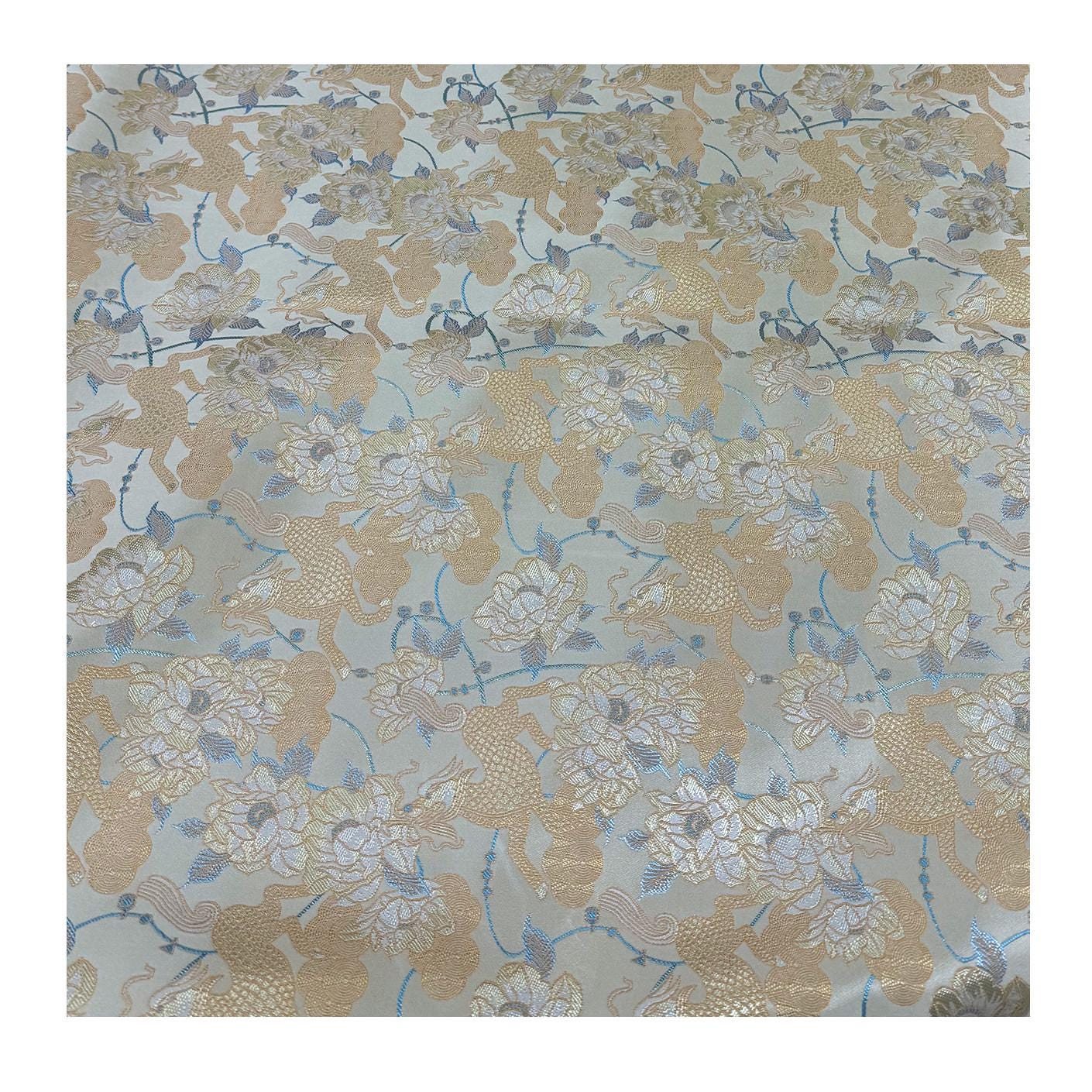 Tissu brocart pivoine Champagne Qilin ��� Song Jin Jacqua" Large