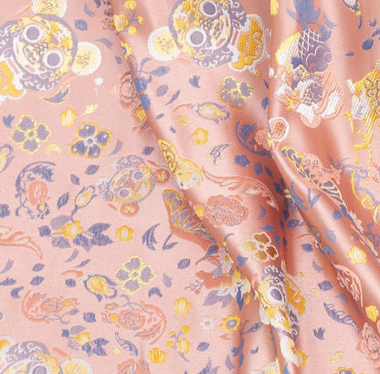 Pink & Gold Tiger Jacquard Brocade Fabric - 59" Wide