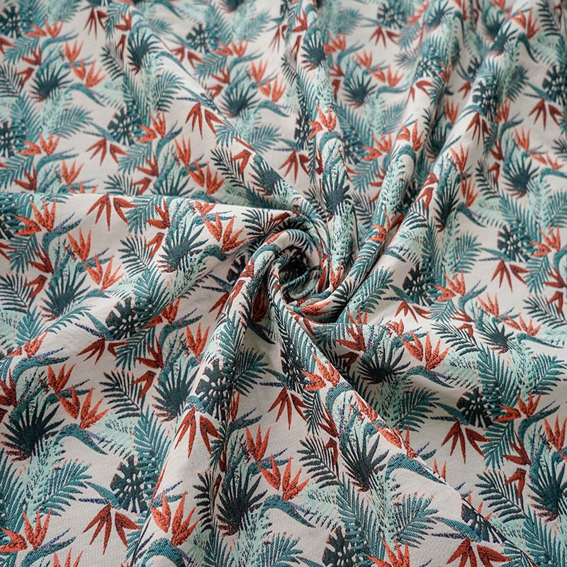 Red and Green Bamboo Fabric: Retro Upholstery, Costume, Decor