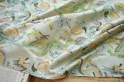 Tissu jacquard Turquoise Dragon : ameublement gaufré, costume, décoration (165 cm de large)