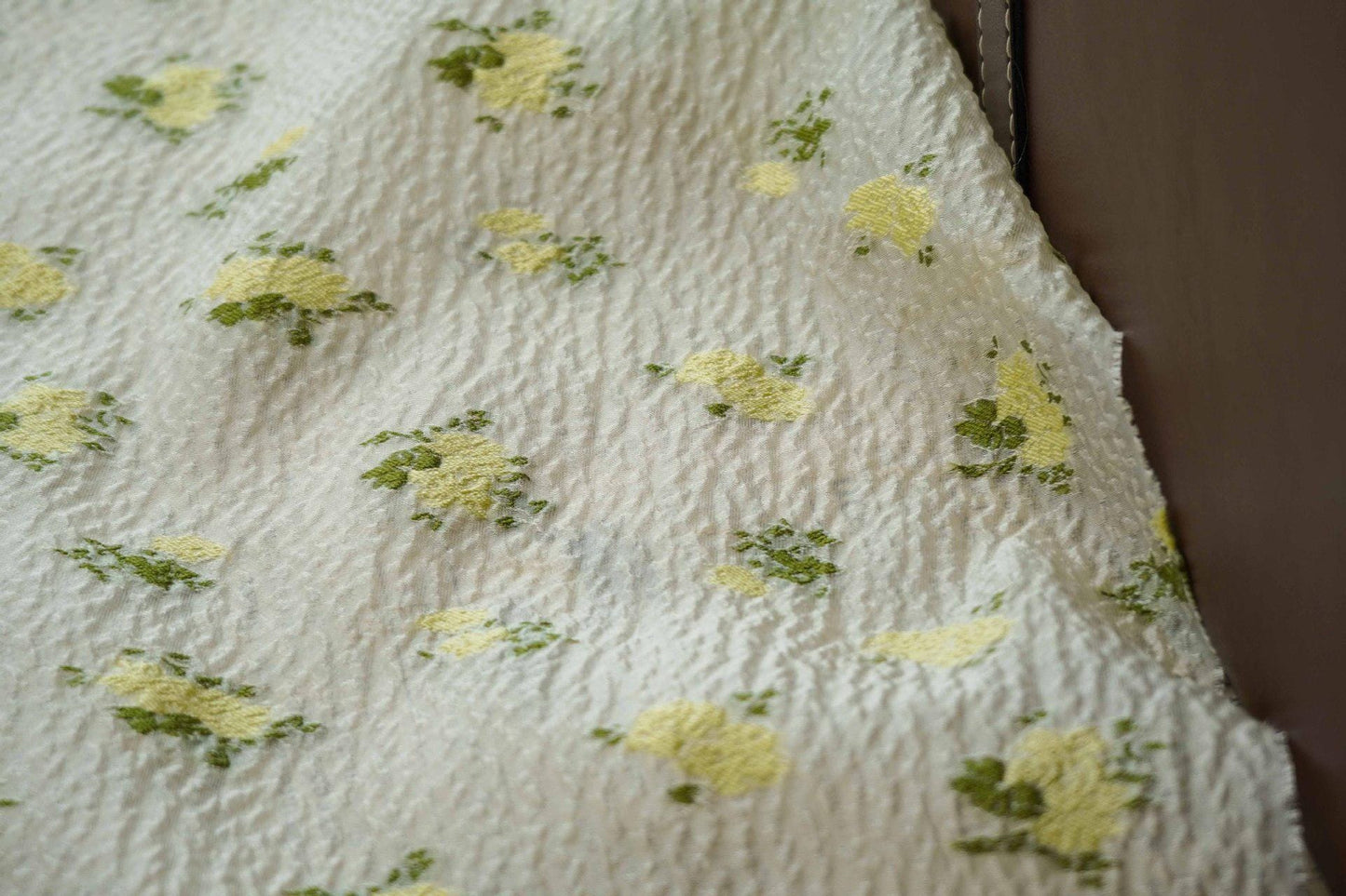 Yellow Floral Jacquard Fabric: Hollow Relief Style, 54"W