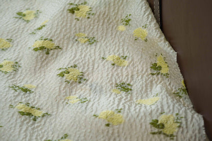 Yellow Floral Jacquard Fabric: Hollow Relief Style, 54"W