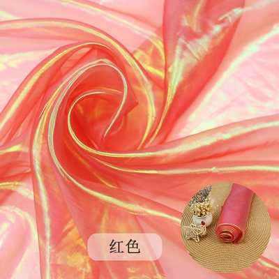 Iridescent Symphony Organza Fabric: Shimmering Crush Glass Yarn, 59" Wide