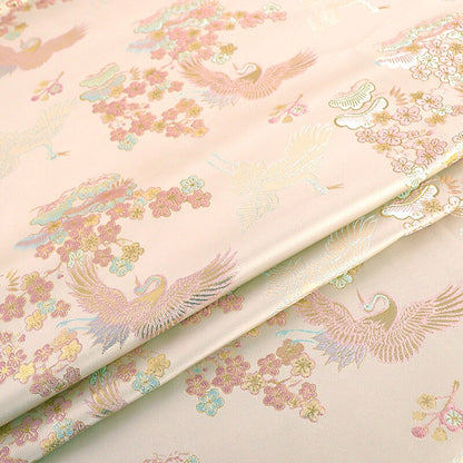 Gold Thread Jacquard Fabric: Floral Crane Design, 59" Wide