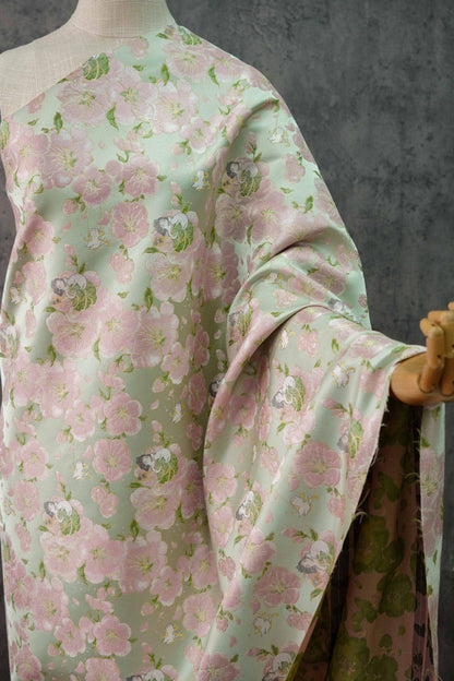 Peach Blossom Brocade Fabric: Floral Jacquard, 58"W Chinese Wedding Material