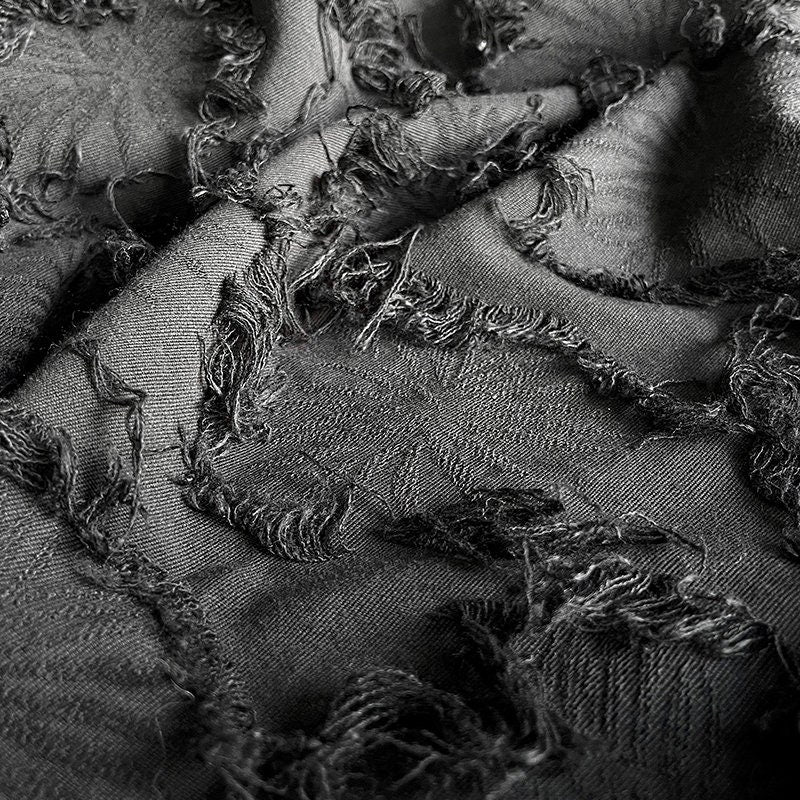 Black Jacquard Tassel Fabric: Cotton Linen Blend, 57" Wide