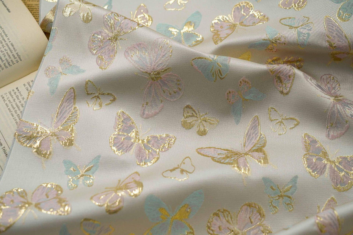 Gold Thread Butterfly Jacquard Fabric: 59" Wide, Rayon Blend
