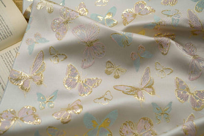 Gold Thread Butterfly Jacquard Fabric: 59" Wide, Rayon Blend
