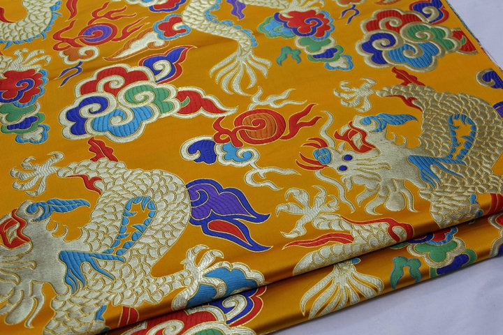 Chinese dragon robe, cheongsam, Tibetan robe, spinning Fabric, silk, satin, and brocade, 29"W