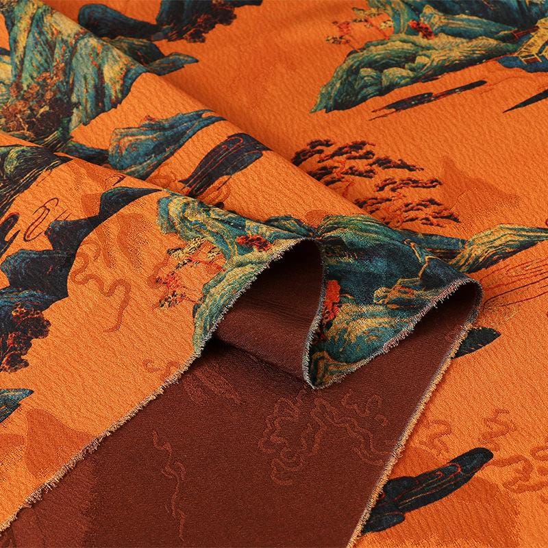Landscape Tea Silk Satin Fabric: 59"W Upholstery & Costume