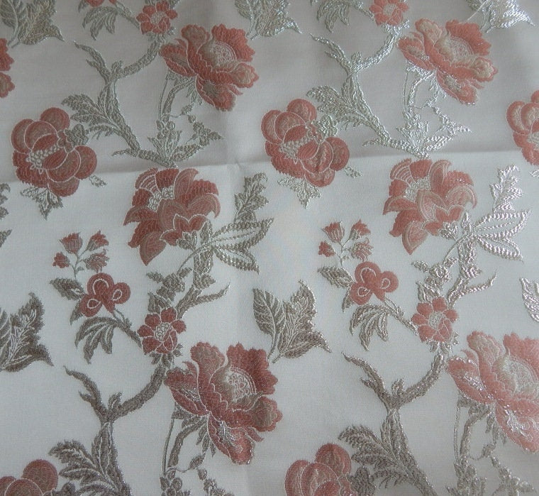Metallic Brocade Fabric: 57"W Damask Jacquard Peony Satin, Upholstery & Sewing