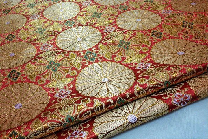 Lotus Tibetan Brocade Fabric: Silk Rayon Upholstery, 29"W