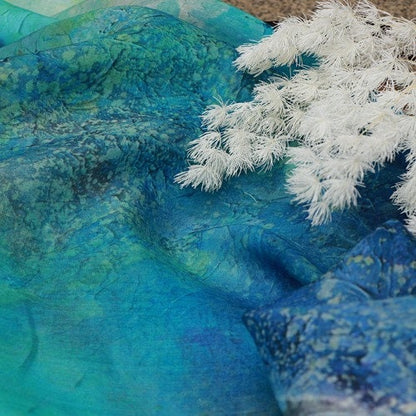Blue Tears Oil Painting Print - Natural Ramie Fabric 57"W