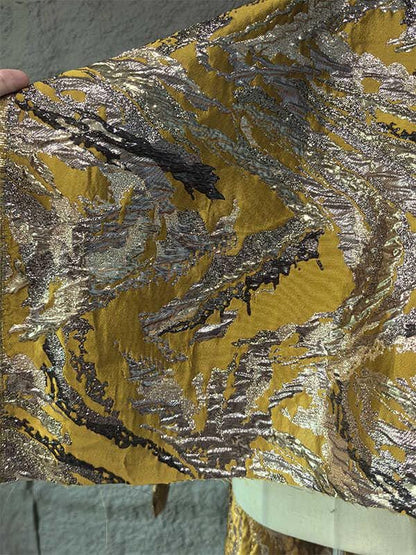 Gold Thread Jacquard Fabric: 3D Mountain Design, 59" Wide