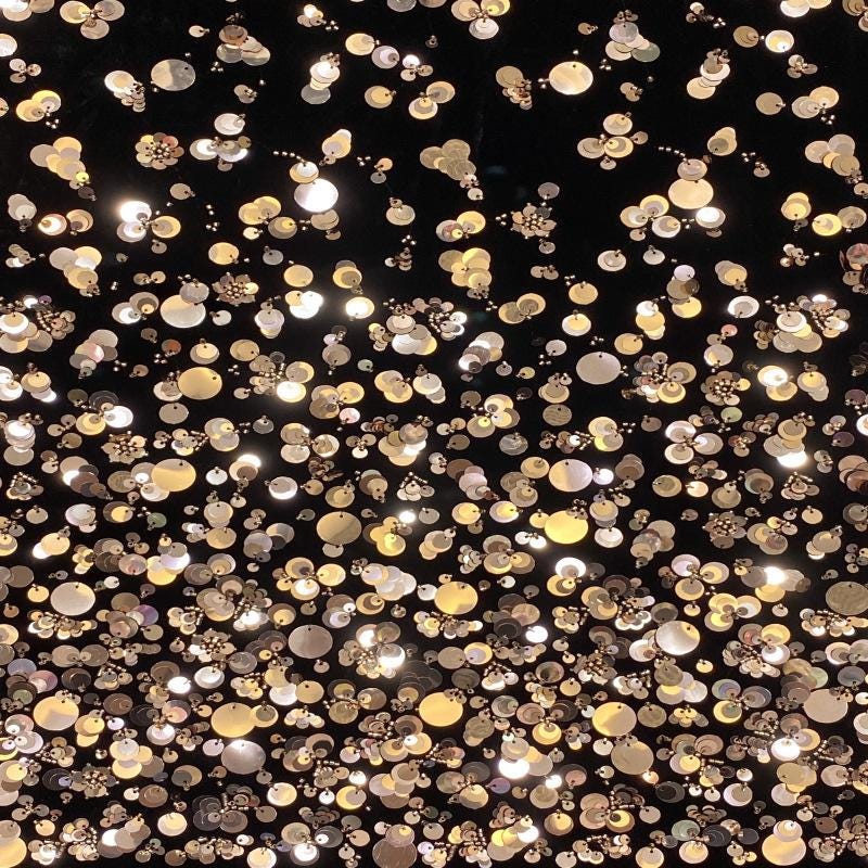 Tissu velours à sequins et perles : broderie dégradée, 124 cm de large