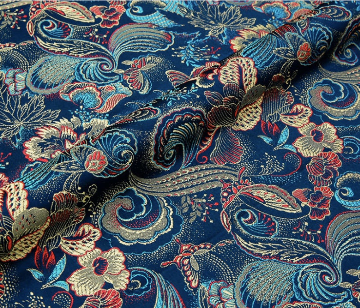 Blue Dragon Brocade Fabric: 59" Wide Rayon Sewing & Upholstery, Sold by the Meter