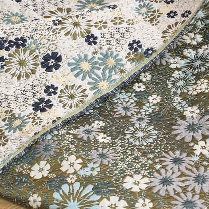 Floral Jacquard Woven Fabric: Olive Green Reversible Upholstery, 54"W