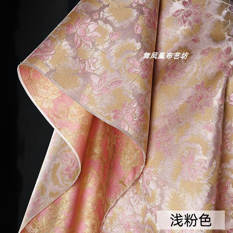 Reversible Floral Jacquard Fabric: Gold Thread Embossed Weave, 59" Wide