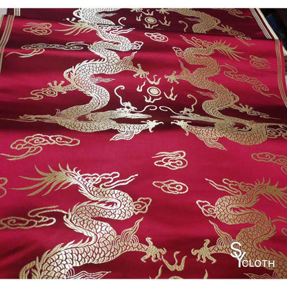 Dragon Embroidery Brocade Fabric: Chinese Cheongsam Wedding Damask (29.5"W)
