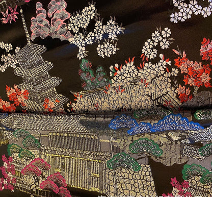 Tissu brocart Kinran japonais : Architecture ancienne, tissu à coudre à motifs floraux