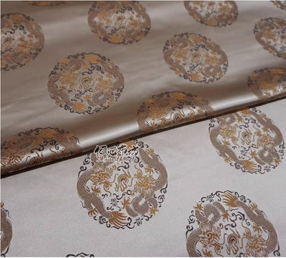 Champagne Chinese Dragon Silk Brocade Fabric: Costume & Decor, 29.5"W