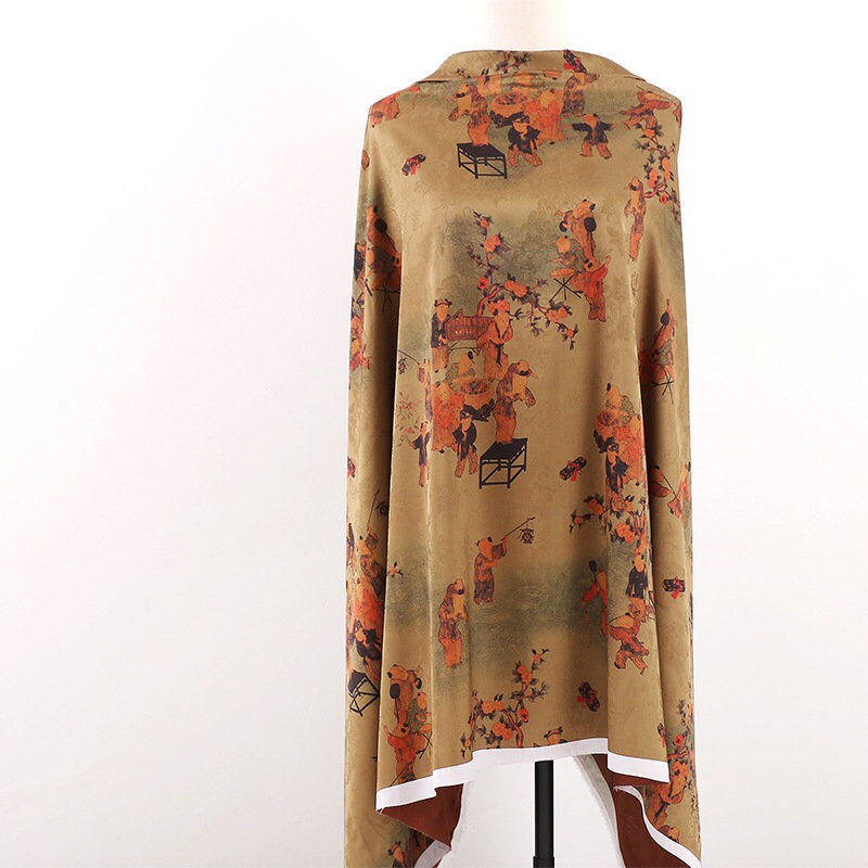 Chinese Baizi Print Fabric: Polyester Spandex Blend, 59" Wide