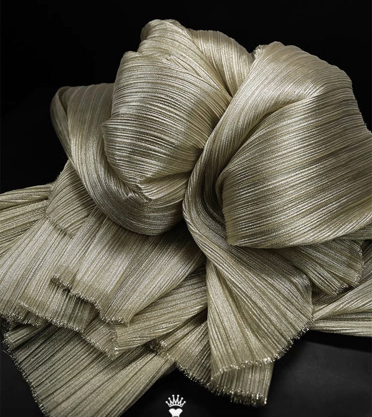 Pleated Organza Fabric: Shiny Crinkled Texture, 55" Wide
