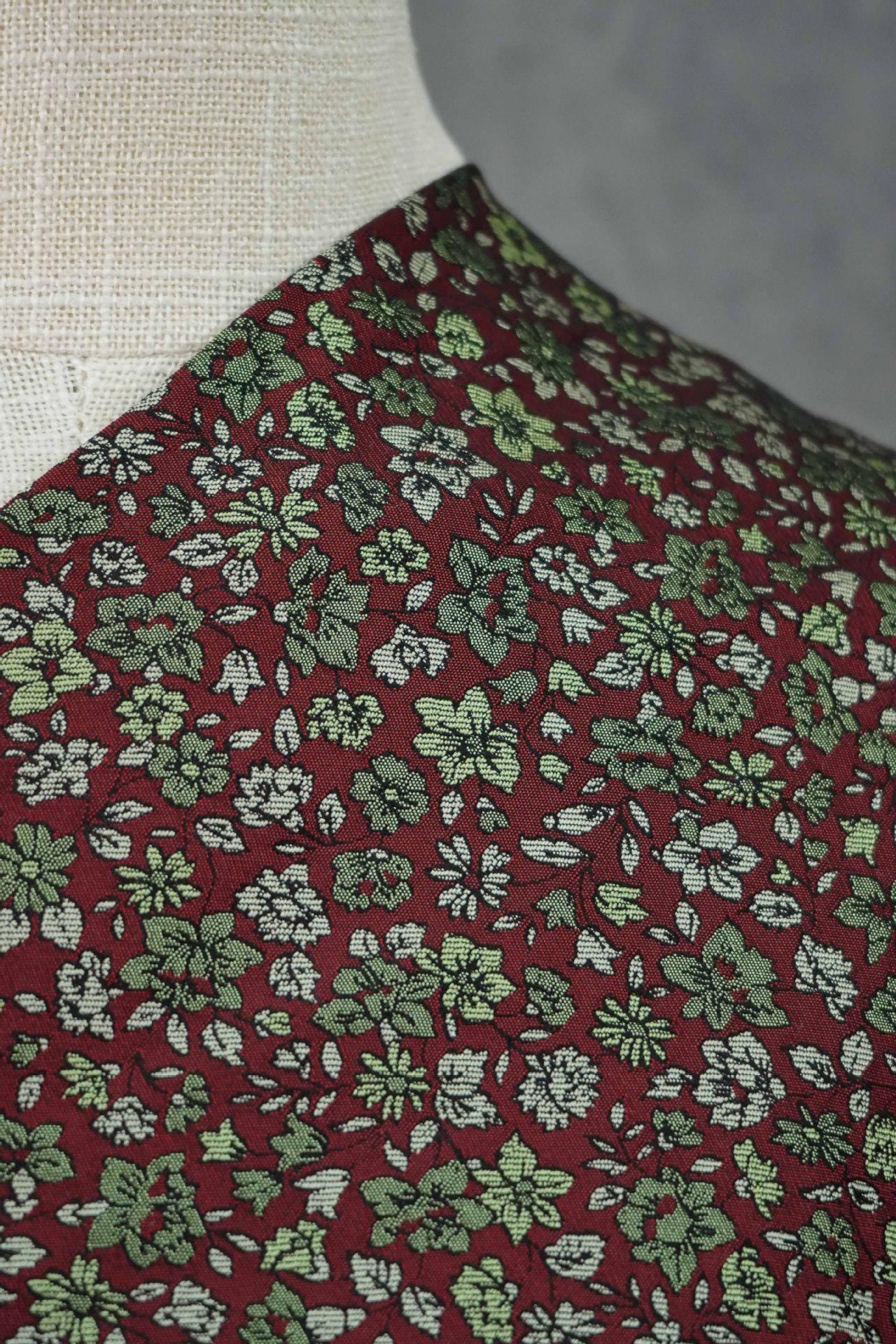 Red Mini Floral Jacquard Fabric: Countryside Style, 58" Wide