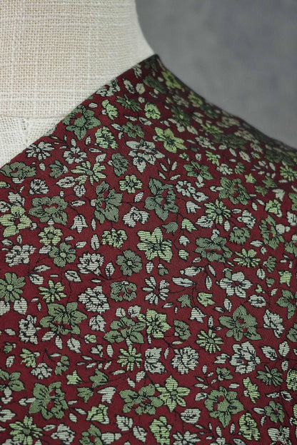 Red Mini Floral Jacquard Fabric: Countryside Style, 58" Wide