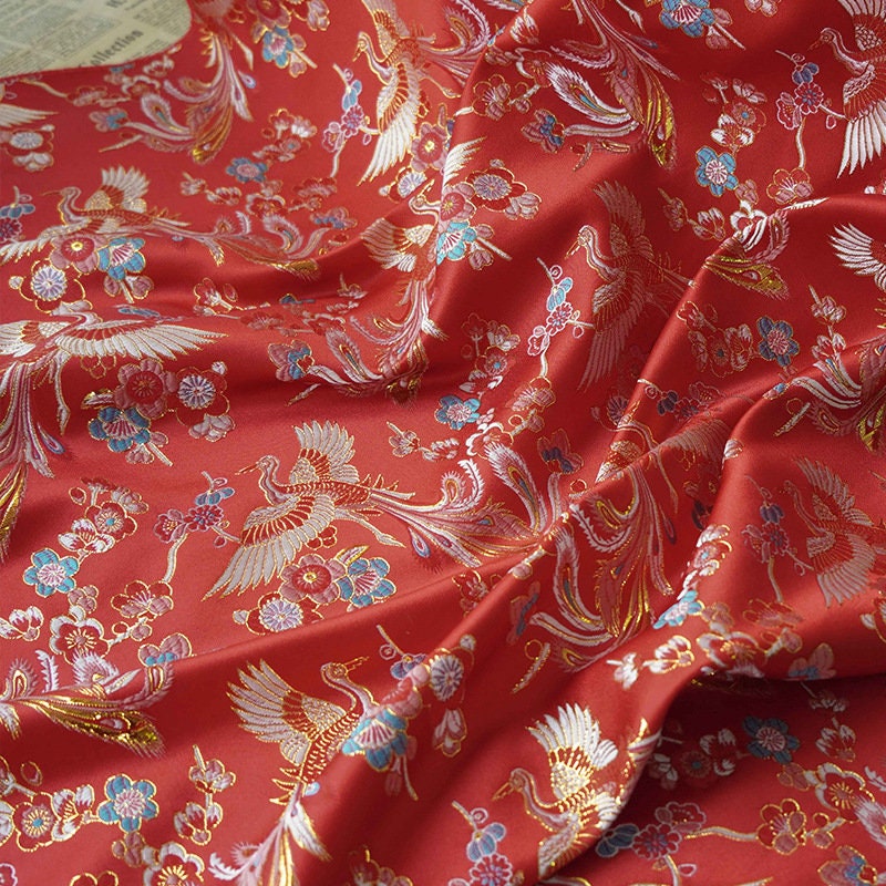 Phoenix Bird Brocade Fabric: 60"W Jacquard Satin, Home Decor Sewing Fabric