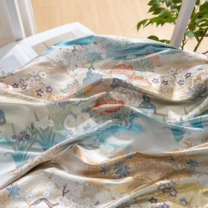 Peacock Nishijin Weave Fabric: Japanese Kimono Upholstery, 59"W
