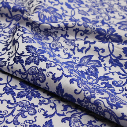 Blue Floral Jacquard Satin Fabric - 59"W Silk Rayon Brocade