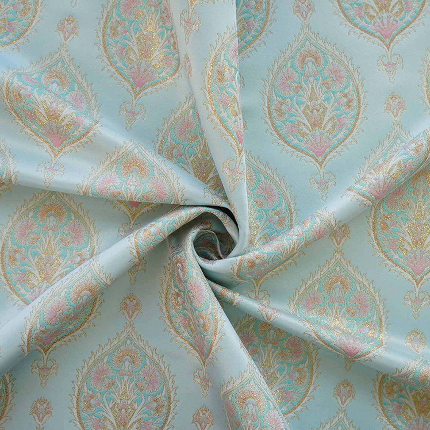 Gold Thread Jacquard Fabric: Foil Peacock Feather Upholstery, 59" Wide