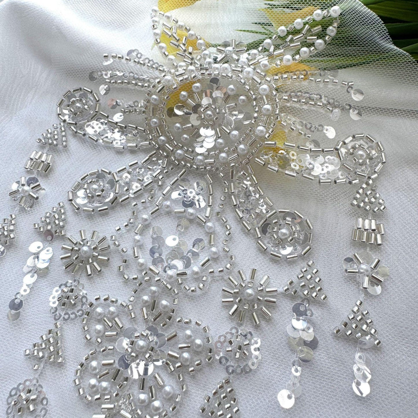 Embroidered Lace Trim: Light Ivory Bridal Wedding Veil, DIY Accessory